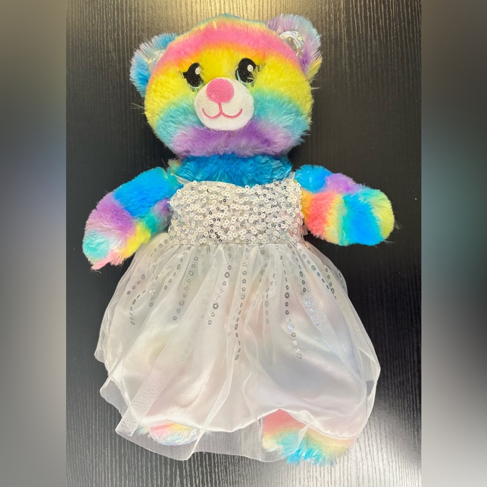 Build A Bear Rainbow Sparkle Teddy Bear Plush 17" BABW